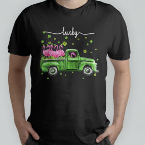 Flamingos Driving Truck Lucky St. Patrick’s Day T-Shirt