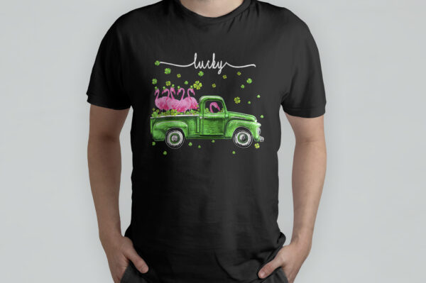 Flamingos Driving Truck Lucky St. Patrick’s Day T-Shirt