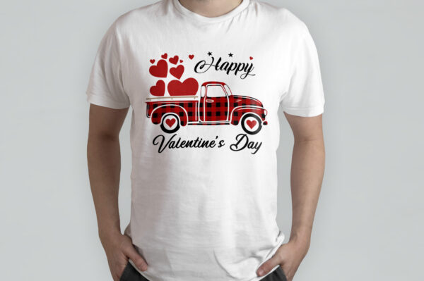 Happy Valentine’s Day Heart Graphic Red Plaid Truck T-Shirt