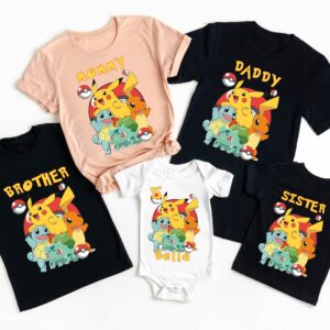 Custom Pokemon Matching Birthday Squad Shirts