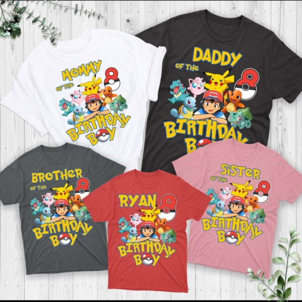 Personalized Pokemon Matching Birthday Family Shirts