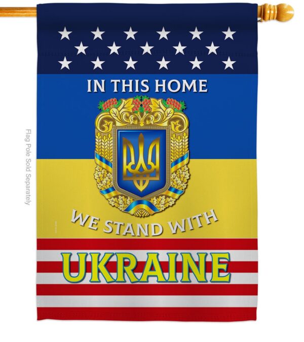 In This Home We Stand With Ukraine Garden Flag