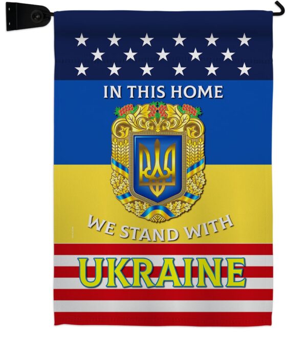 In This Home We Stand With Ukraine Garden Flag