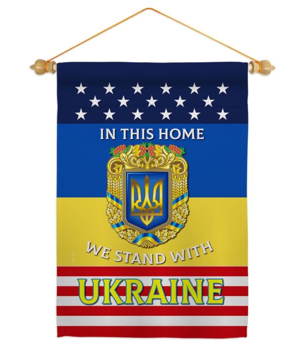 In This Home We Stand With Ukraine Garden Flag