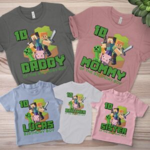 Personalize Minecraft Birthday Boy Matching Family Shirt