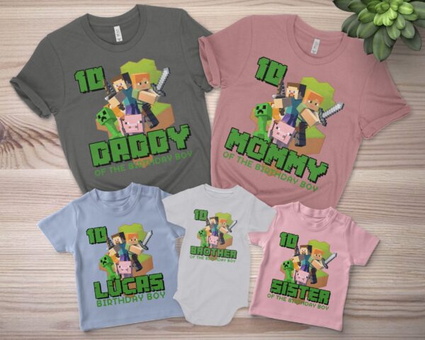 Personalize Minecraft Birthday Boy Matching Family Shirt