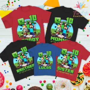 Personalized Minecraft Gaming Birthday Matching Shirt