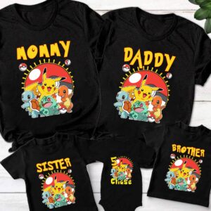 Personalized Pikachu Pokemon Matching Family Birthday Shirt