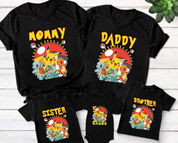 Personalized Pikachu Pokemon Matching Family Birthday Shirt