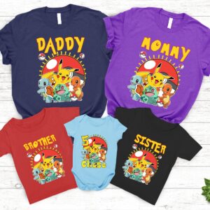 Pokemon Birthday Pikachu Personalized Family Shirt