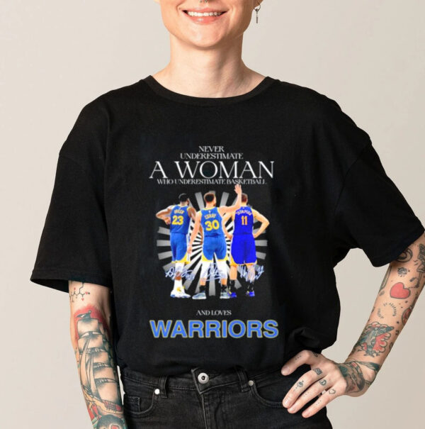 Never Underestimate A Woman And Loves Warriors NBA Finals Champions 2022 Signatures Shirt