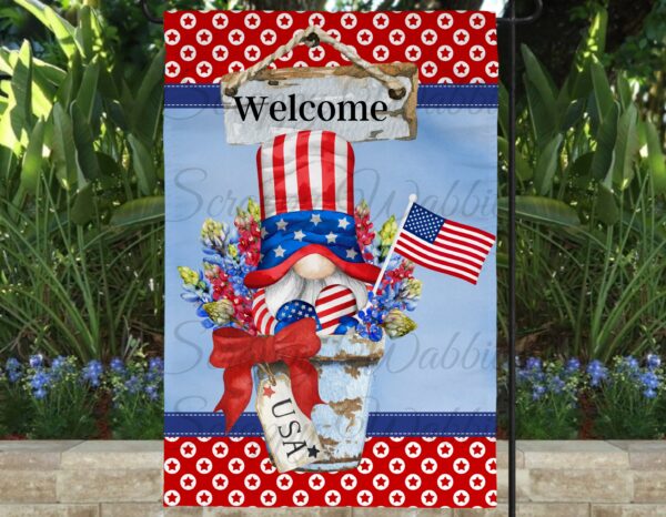 4th Of July Welcome Gnomes Garden Flag