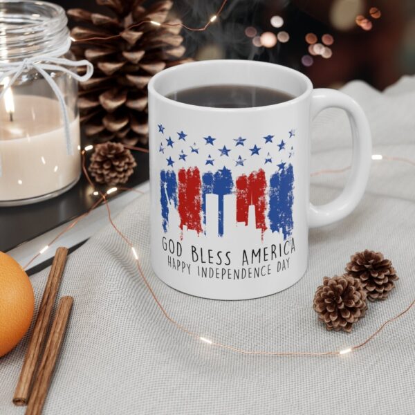 God Bless America Happy Independence Day White Ceramic Mug