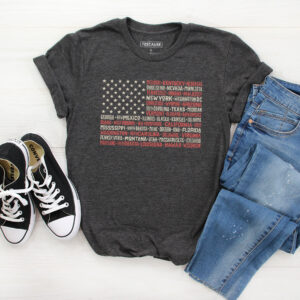 Vintage American Flag Tee with States Fourth of July Tee