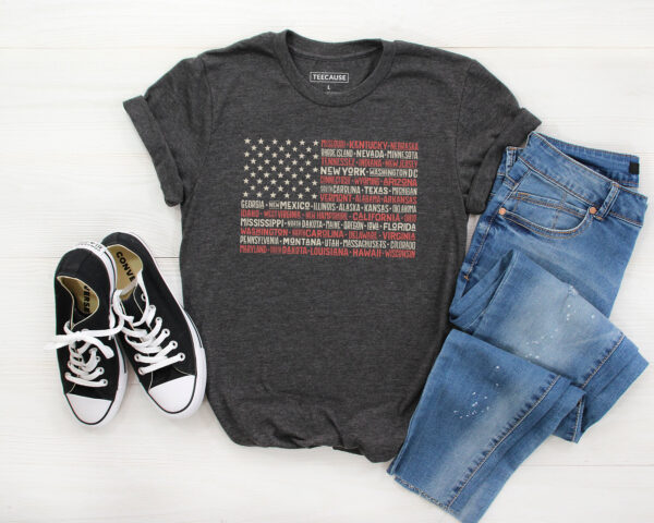 Vintage American Flag Tee With States Fourth Of July