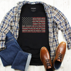 Vintage American Flag Tee with States Fourth of July Tee