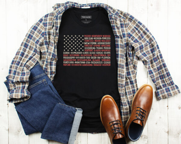 Vintage American Flag Tee With States Fourth Of July