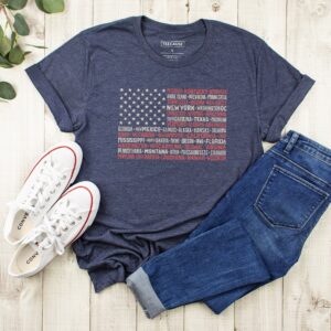 Vintage American Flag Tee With States Fourth Of July