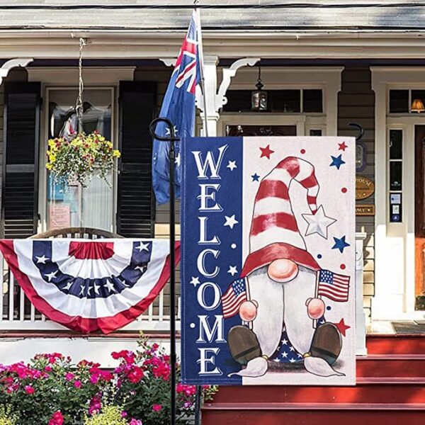 Welcome Gnome Patriotic 4th Of July Garden Flag