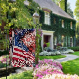 Welcome July 4th Fireworks American House Flag