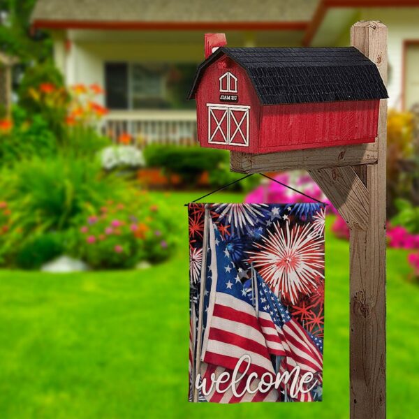 Welcome July 4th Fireworks American House Flag