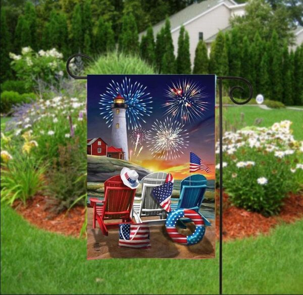 Beachfront Fireworks Fourth Of July House Flag