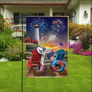 Beachfront Fireworks Fourth of July House Flag