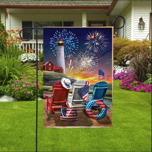 Beachfront Fireworks Fourth Of July House Flag