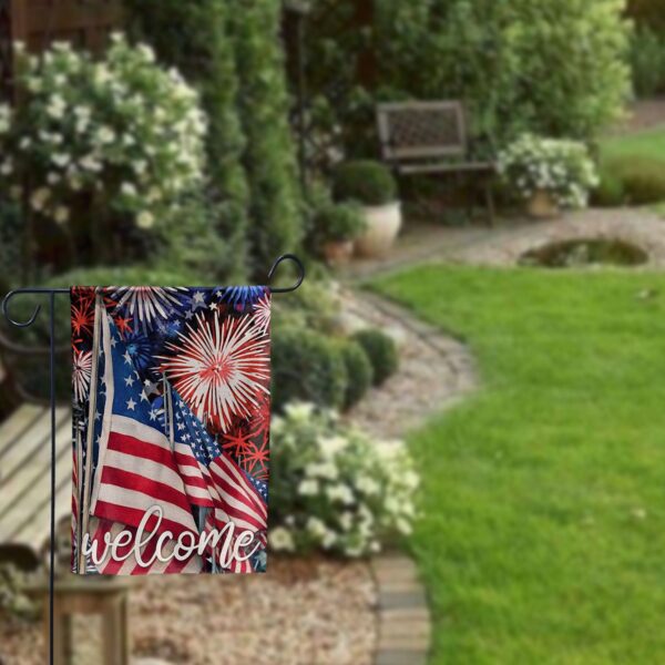 Welcome July 4th Fireworks American House Flag