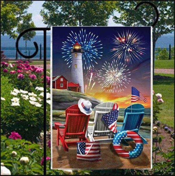 Beachfront Fireworks Fourth Of July House Flag