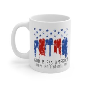 God Bless America Happy Independence Day White Ceramic Mug