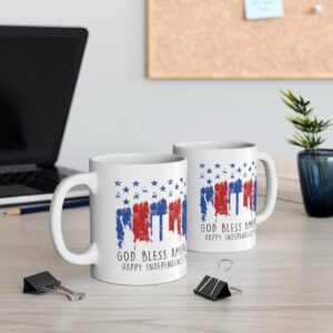 God Bless America Happy Independence Day White Ceramic Mug