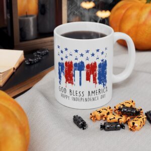 God Bless America Happy Independence Day White Ceramic Mug