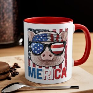 Pig Merica 4th of July American Flag USA Farmer Swine Piggy Mug