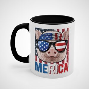 Pig Merica 4th of July American Flag USA Farmer Swine Piggy Mug