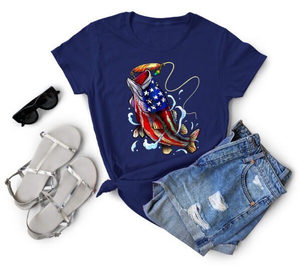 Bass Fishing Fish American Flag Shirt