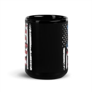 Black Glossy Mug With American Flag And Peace Hand