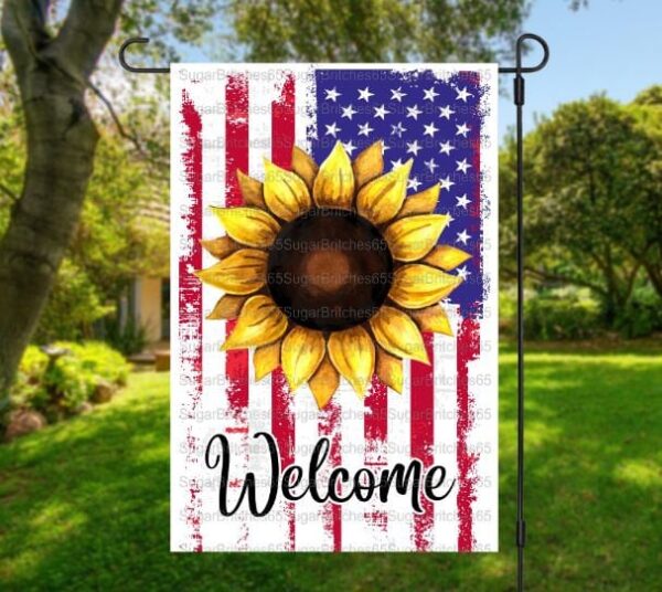 Patriotic 4th July Garden Sunflower Flag