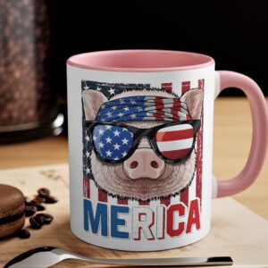 Pig Merica 4th of July American Flag USA Farmer Swine Piggy Mug