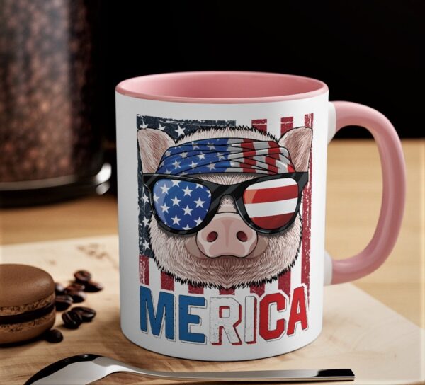 Pig Merica 4th Of July American Flag USA Farmer Swine Piggy Mug