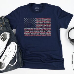 Vintage American Flag Tee With States Fourth Of July