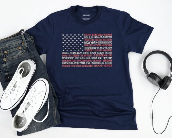 Vintage American Flag Tee With States Fourth Of July