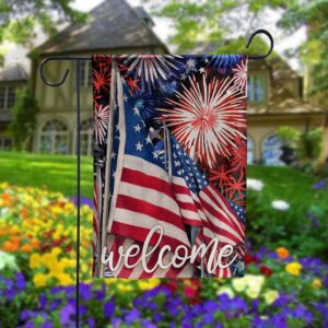 Welcome July 4th Fireworks American House Flag