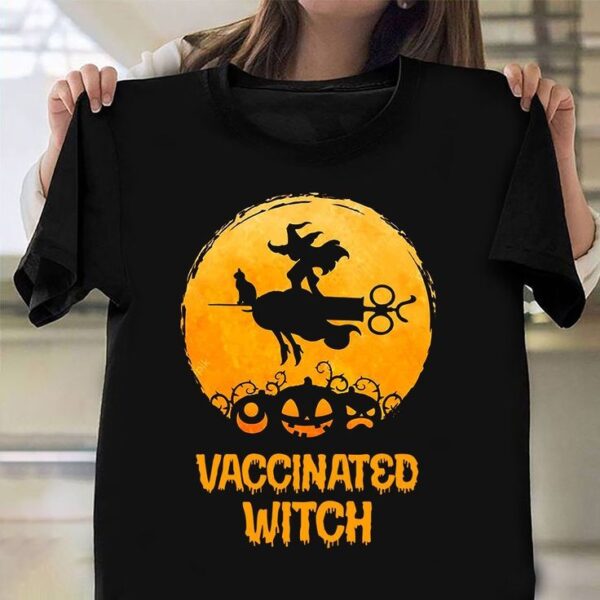 Vaccinated Witch Halloween Shirt Pumpkin