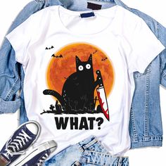 Black Cat What Halloween Shirt