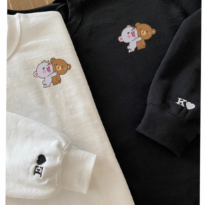 Couple Bear Milk And Mocha Embroidered Sweatshirt Hoodie T-shirt