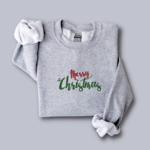 Embroidered Sweatshirt Hoodie Red Merry Green Christmas