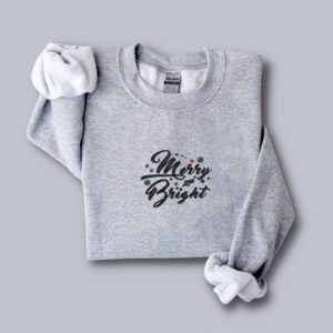 Embroidered Sweatshirt Merry Bright Christmas