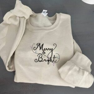 Embroidered Sweatshirt Hoodie Merry & Bright Christmas