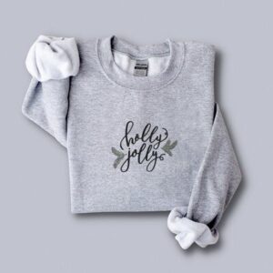 Embroidered Sweatshirt Holly Jolly Gifts Christmas